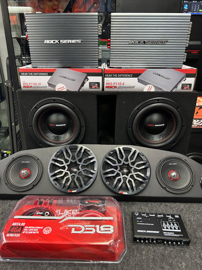 PAQUETE COMPLETO DE AUDIO DOBLE SUBWOOFER 10", MEDIOS RANGOS Y AMPLIFICADORES / ROCK SERIES / DS18 / 120326 / HAR