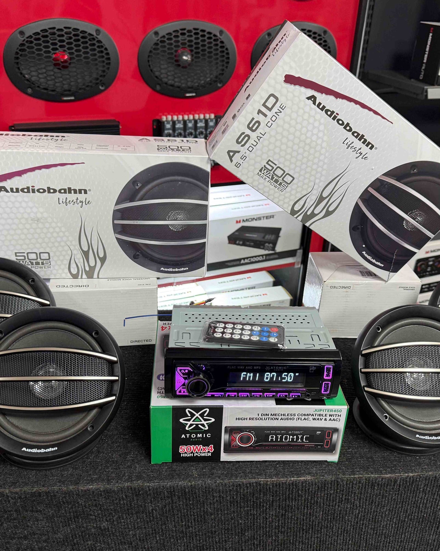 PAQUETE ESTÉREO+BOCINAS/ATOMIC - AUDIOBAHN/200126/DC