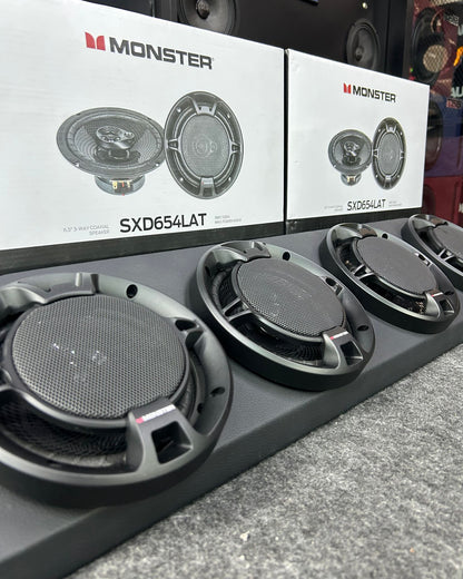 4 BOCINAS MONSTER COAXIALES 6.5 + BASE VINIL / 060226 / HAR