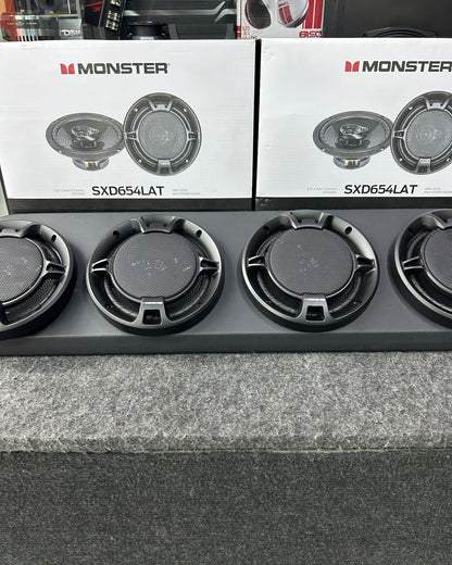 4 BOCINAS MONSTER COAXIALES 6.5 + BASE VINIL / 060226 / HAR
