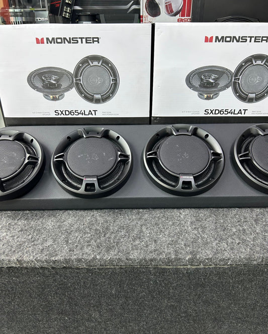 4 BOCINAS MONSTER COAXIALES 6.5 + BASE VINIL / 060226 / HAR