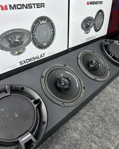 4 BOCINAS MONSTER COAXIALES 6.5 + BASE VINIL / 060226 / HAR