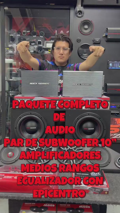 PAQUETE COMPLETO DE AUDIO DOBLE SUBWOOFER 10", MEDIOS RANGOS Y AMPLIFICADORES / ROCK SERIES / DS18 / 120326 / HAR